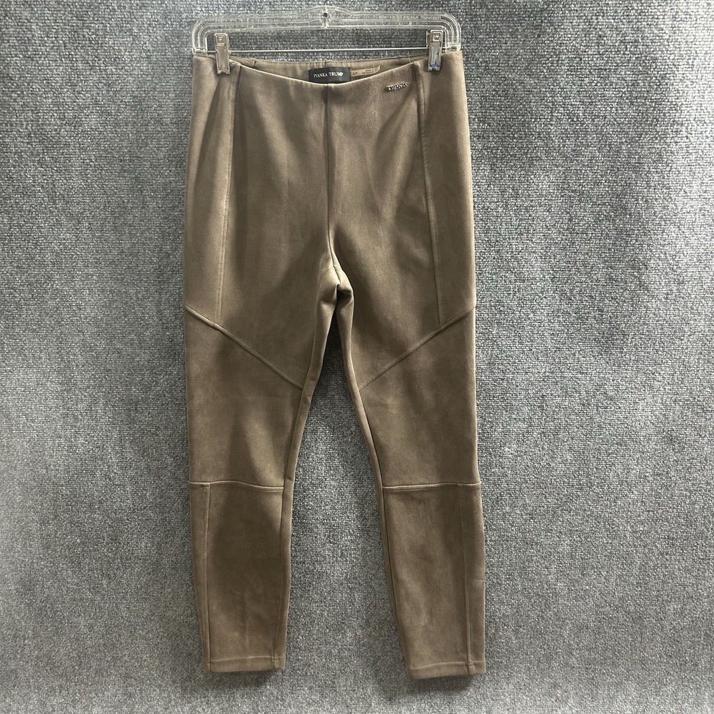 Ivanka Trump Women Beige Faux Suede Moto Sweatpants Metal Accent Small S/P 0393